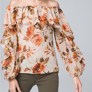 WHBM Medium Floral Print Off the Shoulder Blouse
